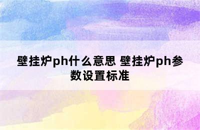 壁挂炉ph什么意思 壁挂炉ph参数设置标准